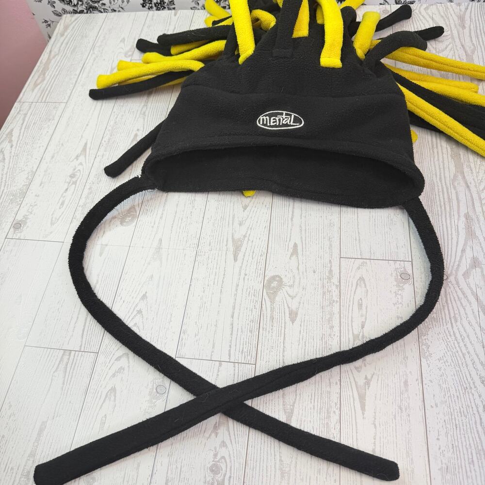 Mental Headgear Dreadlock Beanie Hat Snowboarding Fleece Black Yellow Y2K